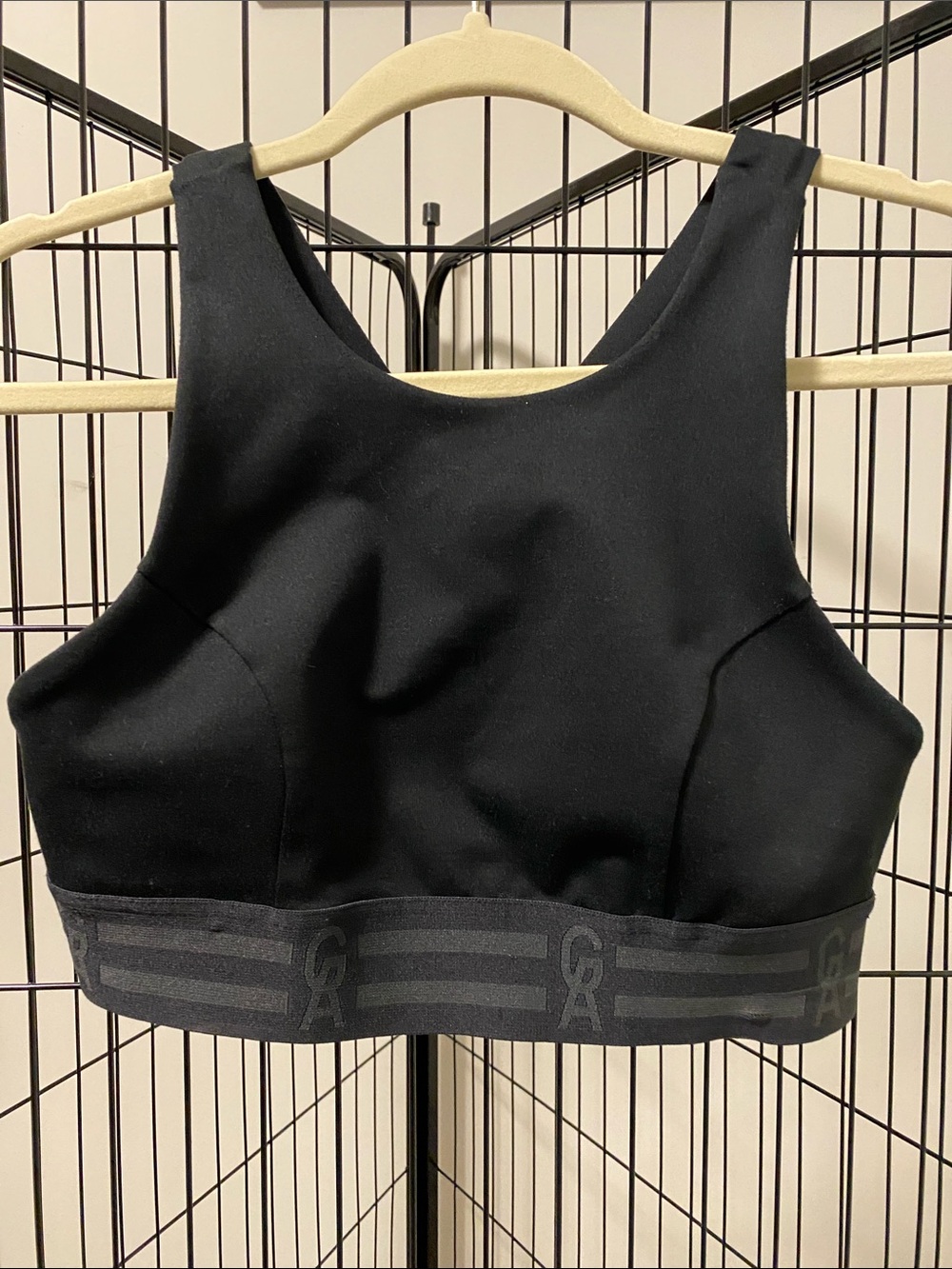 Good American by Khloe Kardasian.  Neck Black Sports Bra, Branded Elastic Band
